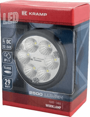 Pièces agricoles - Eclairage - Phare de travail LED rond 29W 2500lm, 10/30V, Ø 117mm faisceau large 6 LED Kramp