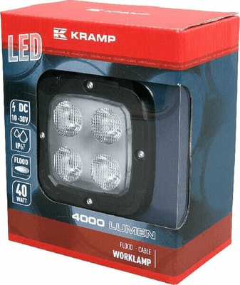 Pièces agricoles - Eclairage - Phare de travail LED carré 40W 4000lm, 10-30V, 98.5x63.4x98.5mm faisceau large Kramp