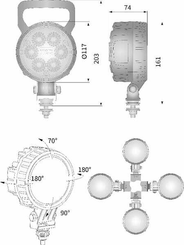 Pièces agricoles - Eclairage - Phare de travail LED rond 29W 2500lm, 10/30V, Ø 117mm,très longue portée 6 LED Kramp