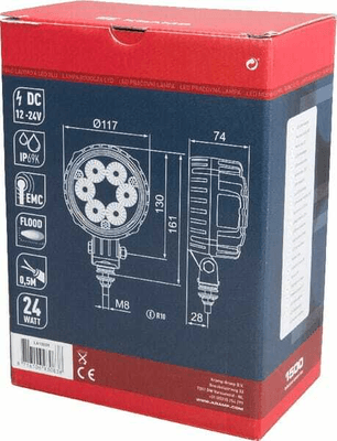 Pièces agricoles - Eclairage - Phare de travail LED rond 24W 1500lm, 10/30V, Ø 117mm, faisceau large, 6 LED Kramp