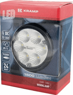 Pièces agricoles - Eclairage - Phare de travail LED rond 24W 1500lm, 10/30V, Ø 117mm, faisceau large, 6 LED Kramp