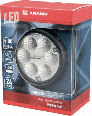Pièces agricoles - Eclairage - Phare de travail LED rond 24W 1500lm, 10/30V, Ø 117mm faisceau large prise Deutsch 6 LED Kramp