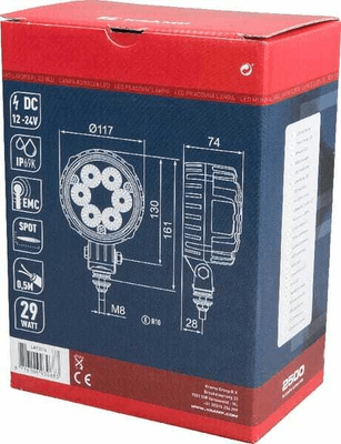 Pièces agricoles - Eclairage - Phare de travail LED rond 29W 2500lm, 10/30V, Ø 117mm,très longue portée 6 LED Kramp