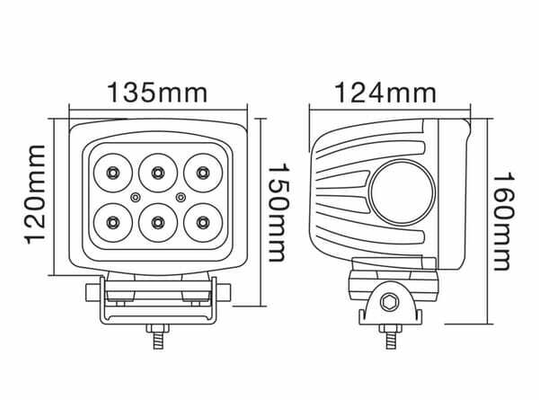 Pièces agricoles - Eclairage - Phare de travail LED carré 60W 5400lm, 10/30V, 135x124mm, faisceau large, 6 LED Kramp