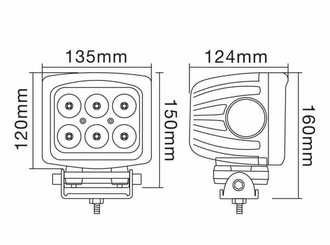 Pièces agricoles - Eclairage - Phare de travail LED carré 60W 5400lm, 10/30V, 135x124mm, faisceau large, 6 LED Kramp