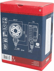 Pièces agricoles - Eclairage - Phare de travail LED rond 24W 1500lm, 10/30V, Ø 117mm faisceau large prise Deutsch 6 LED Kramp