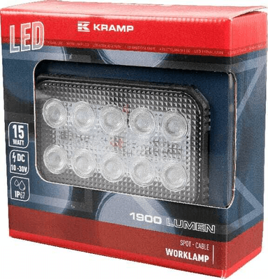 Pièces agricoles - Eclairage - Phare de travail LED rectangulaire 15W 1900lm, 10/30V, 150x37x100mm faisceau large 10 LED Kramp