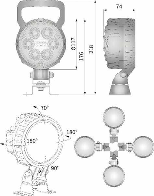 Pièces agricoles - Eclairage - Phare de travail LED rond 25W 2000lm, 10/30V, Ø 117mm très longue portée 6 LED Kramp