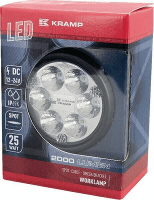 Pièces agricoles - Eclairage - Phare de travail LED rond 25W 2000lm, 10/30V, Ø 117mm très longue portée 6 LED Kramp