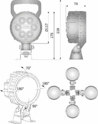 Pièces agricoles - Eclairage - Phare de travail LED rond 25W 2000lm, 10/30V, Ø 117mm très longue portée 6 LED Kramp