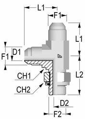 Pièces agricoles - Hydraulique - Raccord T renverse orientable JIC/BSP 3/4 - 3/8