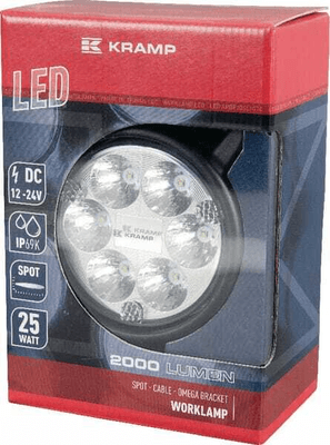Pièces agricoles - Eclairage - Phare de travail LED rond 25W 2000lm, 10/30V, Ø 117mm très longue portée 6 LED Kramp