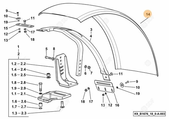 Pièces agricoles - Cabine et structure - garde-boue/aile mm 540 Deutz-Fahr origine