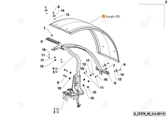 Pièces agricoles - Cabine et structure - garde-boue/aile mm 470 Deutz-Fahr origine