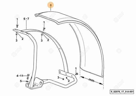 Pièces agricoles - Cabine et structure - garde-boue non peint mm 355 Deutz-Fahr origine