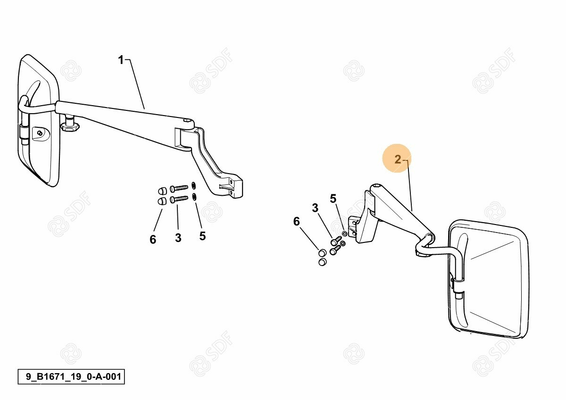Pièces agricoles - Cabine et structure - rétroviseur sx/lh/li Deutz-Fahr origine