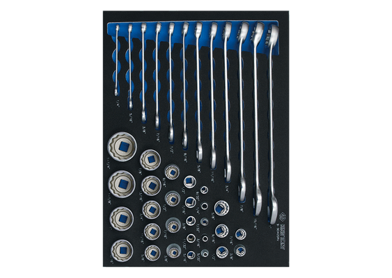 Outils - Outils divers - Module mousse + PP douilles et clés mixtes en pouces 1/2"+1/4" 40 pcs