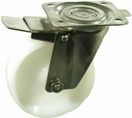 Pièces agricoles - Outils atelier - Roue pivotante, roue en polyamide : Ø125x40mm, with brake, Acier inoxydable Fixation de plaque: 105x85mm Load: 150kg, Ro-Carr