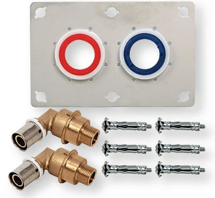 Plomberie - Joints et accessoires de plomberie - Kit installation sur plaque de plâtre PER à sertir 13x16 filetage mâle 3/8" entraxe 55 mm (par 1)