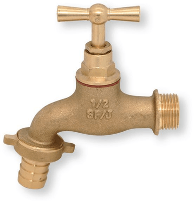 Plomberie - Joints et accessoires de plomberie - Robinet de jardin à potence laiton filetage mâle 1/2" avec tétine filetage 3/4" pour raccordement tuyau Ø 17 mm intérieur. (par