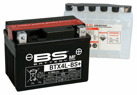 Pièces Quad & Motos - Electrique - Batterie BS BATTERY sans entretien avec pack acide - BTX4L-BS+ / BTZ5S-BS