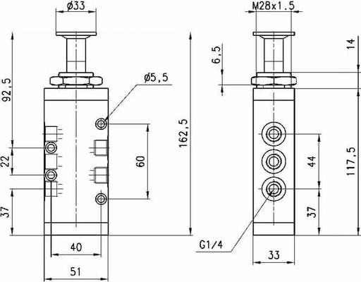 Pièces agricoles - Pièce pneumatique - Distributeur 5/2, push/pull