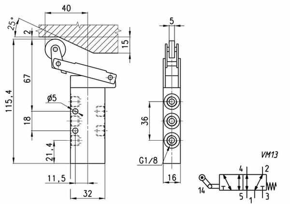 Pièces agricoles - Pièce pneumatique - Distributeur 5/2, levier galet
