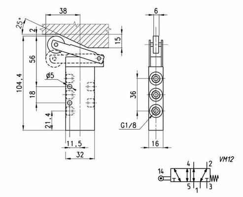 Pièces agricoles - Pièce pneumatique - Distributeur 5/2, levier galet