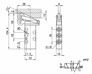 Pièces agricoles - Pièce pneumatique - Distributeur 5/2, levier galet