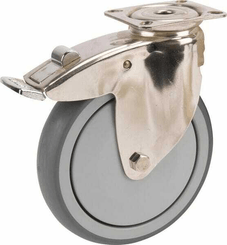 Pièces agricoles - Outils atelier - Roue pivotante, roue en polyuréthane : Ø100x32mm, with brake, Acier inoxydable Fixation de plaque: 77x67mm Load: 100kg, Ro-Carr