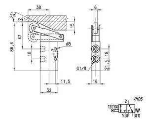 Pièces agricoles - Pièce pneumatique - Distributeur 3/2, levier galet