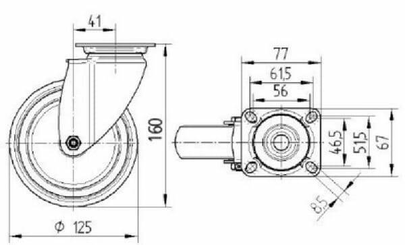 Pièces agricoles - Outils atelier - Roue pivotante, roue en polyuréthane : Ø125x32mm, Fixation de plaque: 77x67mm Load: 100kg Tente