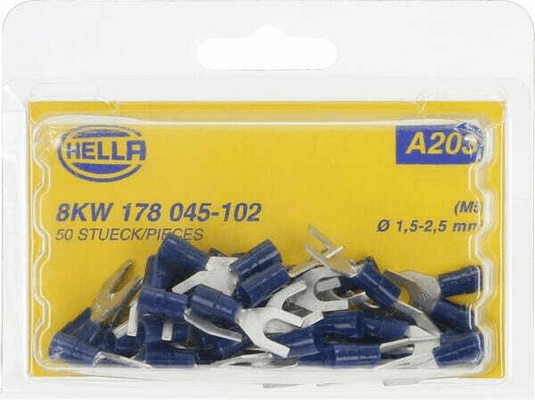 Pièces agricoles - Electricité - Fiche à fourche, bleue, 1,5-2,5 mm² Ø5,3 mm² Série A, blister, Hella