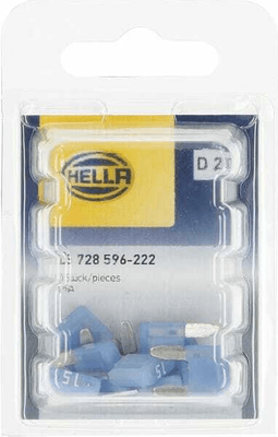 Pièces agricoles - Electricité - Fusible lame mini 32V 15A longueur 16,3mm bleu pack 10x Hella