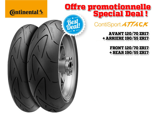 Pièces Quad & Motos - Pneumatiques - Train de pneus CONTINENTAL ContiSportAttack (120/70 ZR 17 + 190/55 ZR 17)