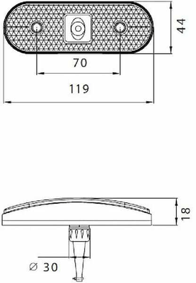 Pièces agricoles - Eclairage - Feu de gabarit LED, ovale, 24V, blanc, à boulonner, 119x Aspöck