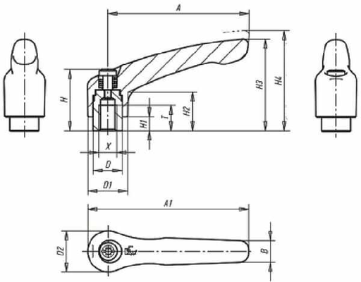 Pièces agricoles - Fasteners - Levier serrage GR.2 M8 basc.