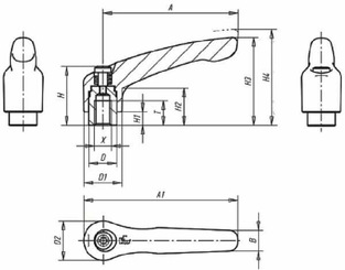 Pièces agricoles - Fasteners - Levier serrage GR.2 M8 basc.