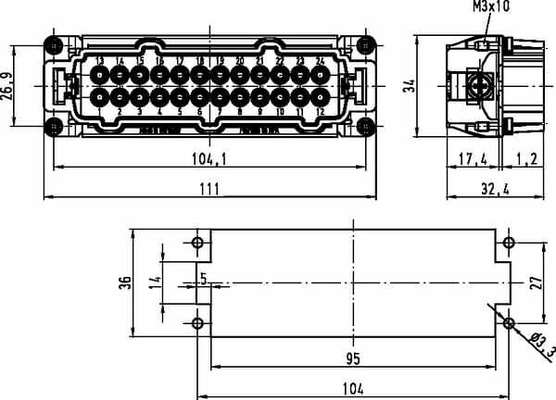 Pièces agricoles - Electricité - Insert M E 24P racc. à vis 1-24