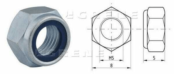 Pièces agricoles - Fasteners - Écrou de blocage hexa DIN985 M5x0,80 en acier zingué |8| Kramp
