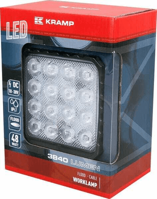 Pièces agricoles - Eclairage - Phare de travail LED carré 48W 3840lm, 10/30V, 112x54.5x136mm, faisceau large, 16 LED Kramp