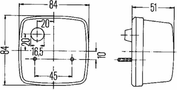 Pièces agricoles - Eclairage - Feu de direction et de position 21W, carré, 12V, ambre/transparent, à boulonner, 84x84mm, Hella
