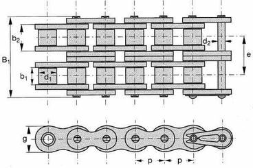Pièces agricoles - Transmission - Chaîne à rouleaux double ASA60