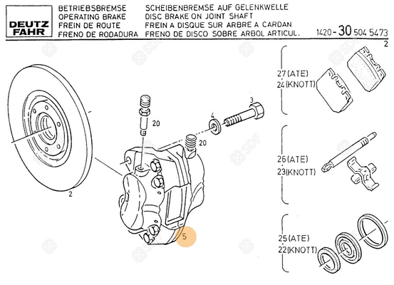 Pièces agricoles - Freinage - ETRIER FREIN (KNOTT) Deutz-Fahr origine