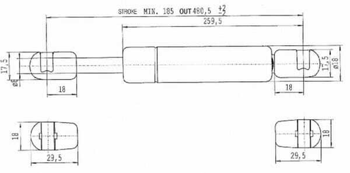 Pièces agricoles - Pièce divers - Vérin à gaz L480-140N Stabilus