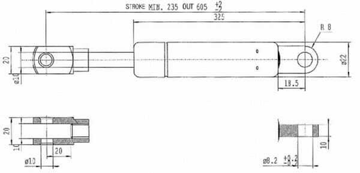 Pièces agricoles - Pièce divers - Vérin à gaz L605mm 900N Stabilus