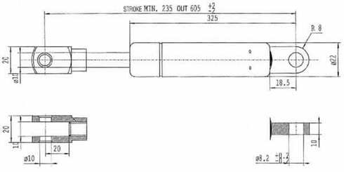 Pièces agricoles - Pièce divers - Vérin à gaz L605mm 800N Stabilus