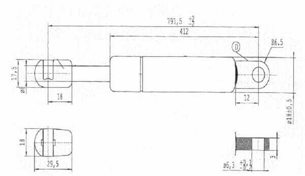 Pièces agricoles - Pièce divers - Vérin à gaz L791,5-100N Stabilus