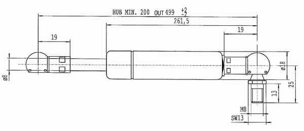 Pièces agricoles - Pièce divers - Vérin à gaz L499-170N Stabilus