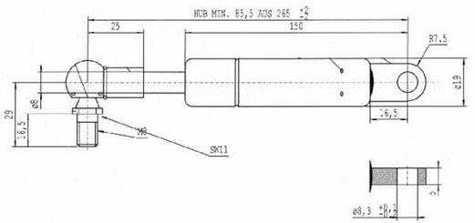 Pièces agricoles - Pièce divers - Vérin à gaz L265-100N Stabilus